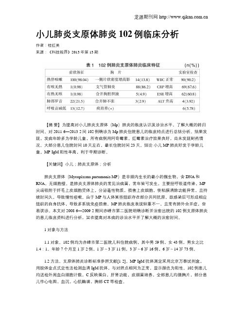 小儿肺炎支原体肺炎102例临床分析