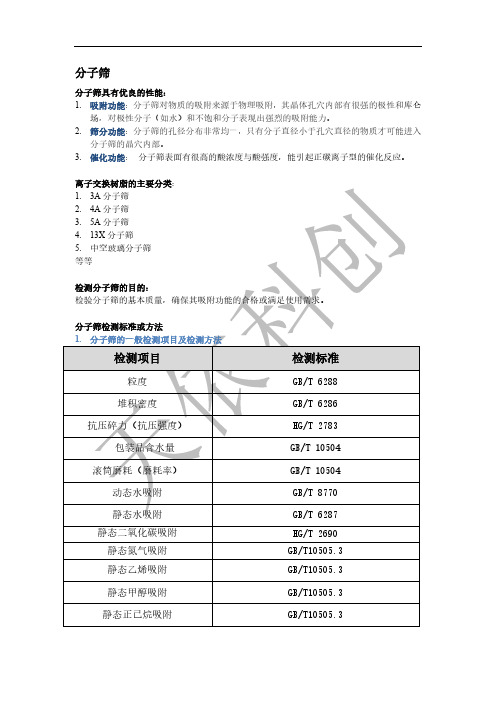 分子筛检测项目和检测标准