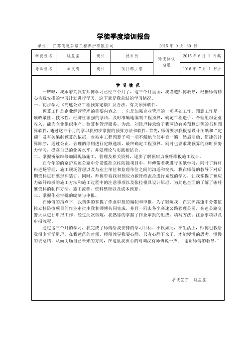 导师带徒季度考核表格1季度