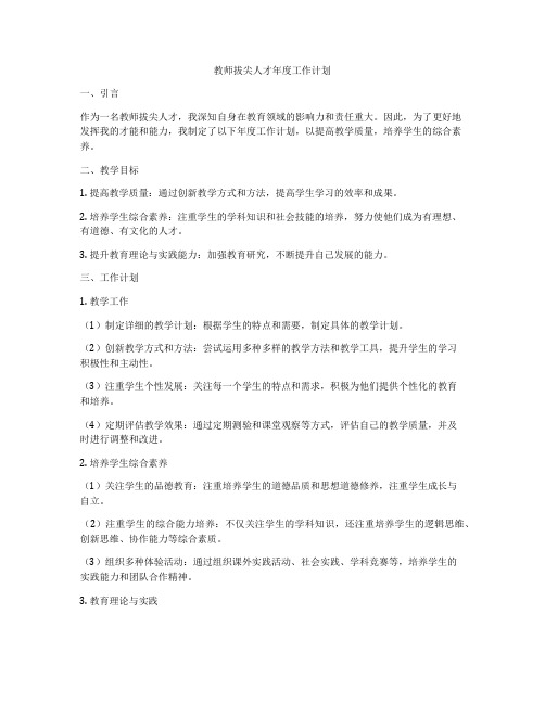 教师拔尖人才年度工作计划