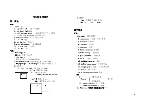 外研社版三起小学英语六年级上册复习提纲  短语+句型