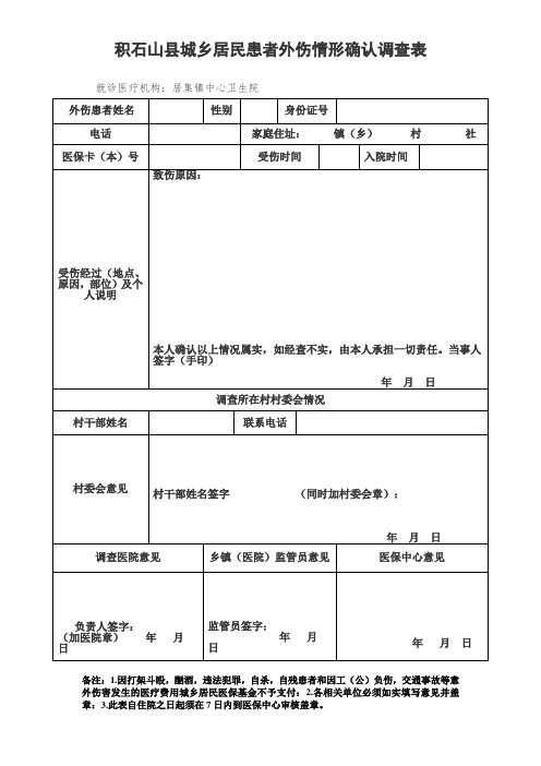 积石山县城乡居民患者外伤情形确认调查表