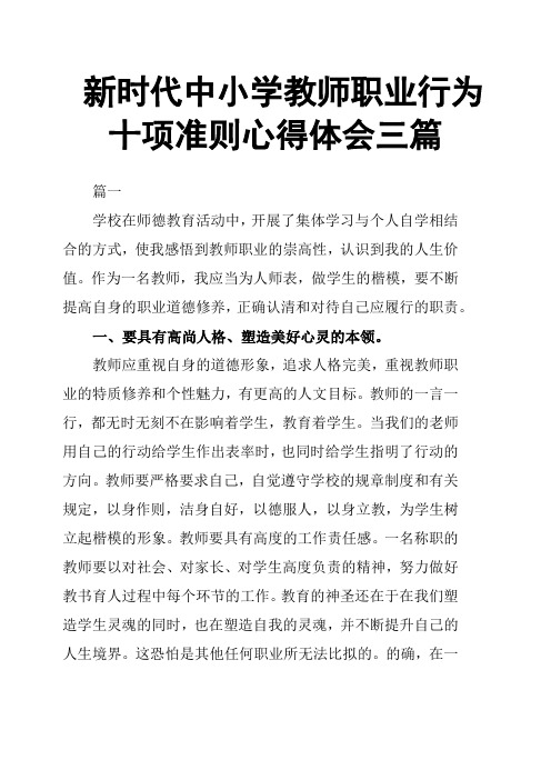 新时代中小学教师职业行为十项准则心得体会三篇