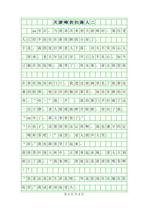 2019年天游峰的扫路人二年级作文500字