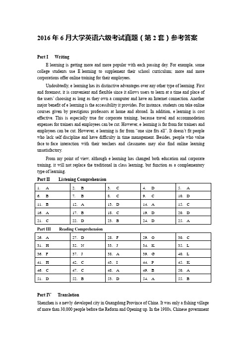 2016年6月大学英语六级考试真题听力原文及参考答案(第2套)