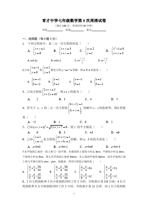 七年级数学二元一次方程周清试卷