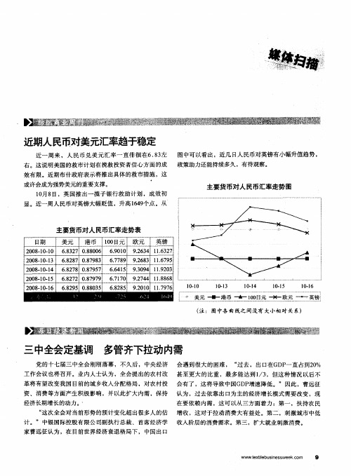 近期人民币对美元汇率趋于稳定