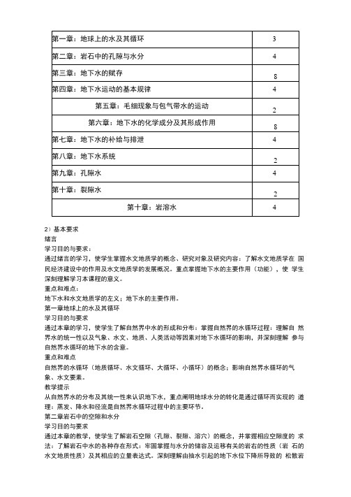 水文地质学基础教学目标