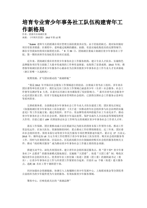 培育专业青少年事务社工队伍构建青年工作新格局