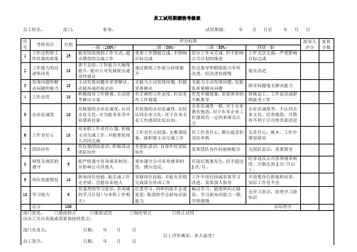 员工试用期绩效考核表