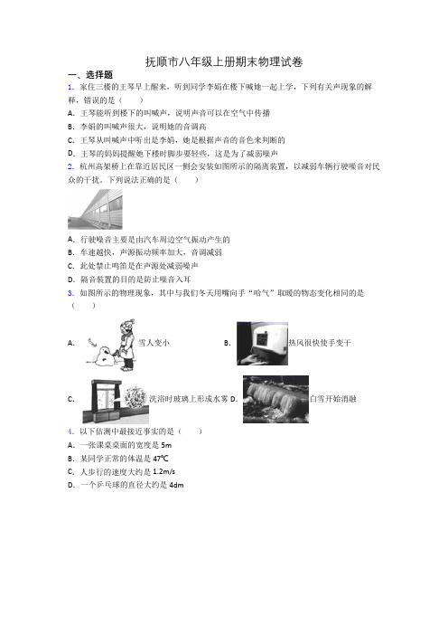 抚顺市八年级上册期末物理试卷