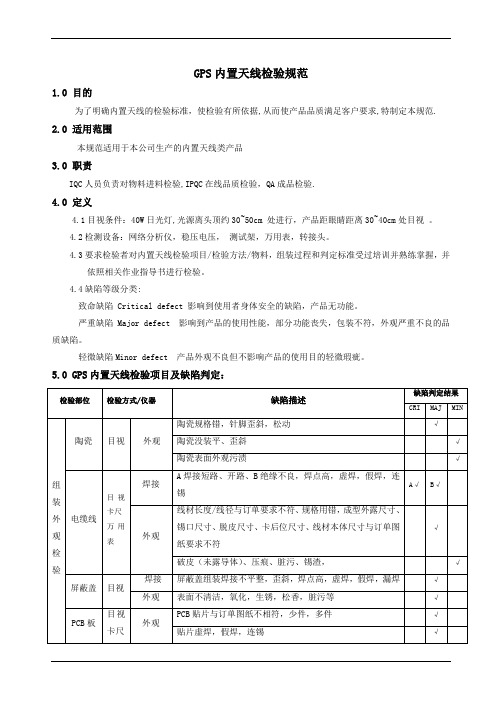 GPS内置天线检验规范