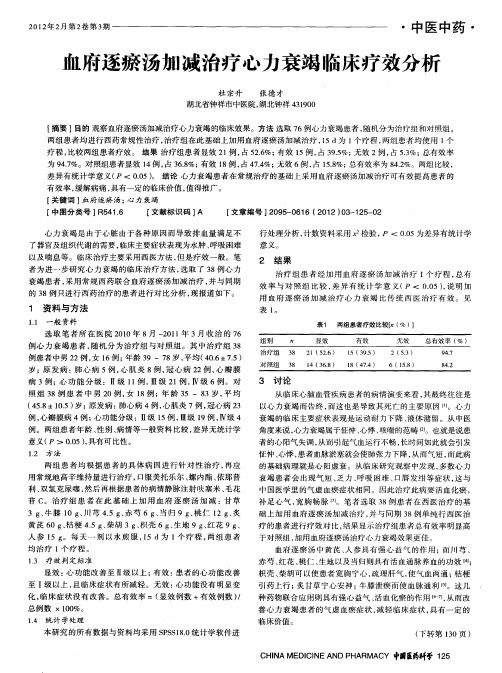 血府逐瘀汤加减治疗心力衰竭临床疗效分析