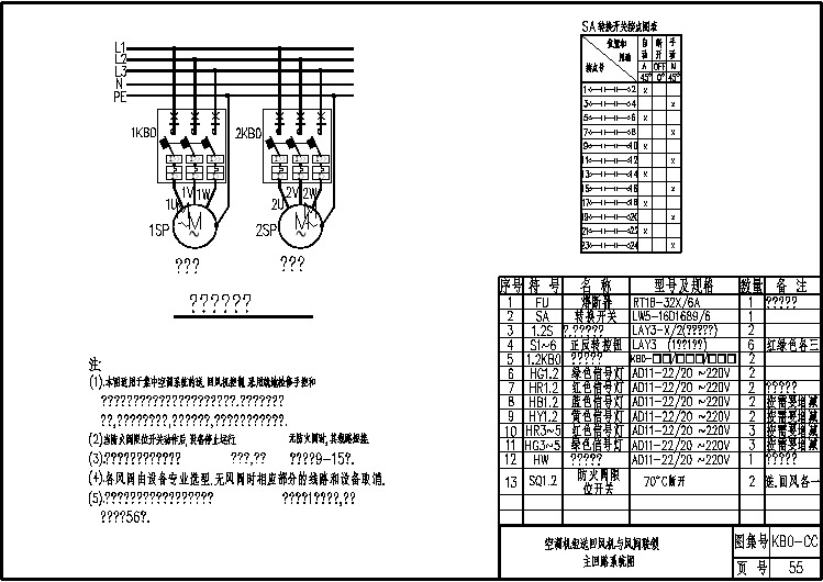 KB0-CC-55空调机组送回风机与风阀联锁主回路系统图