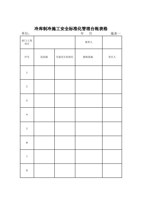 冷库制冷施工安全标准化管理台帐表格