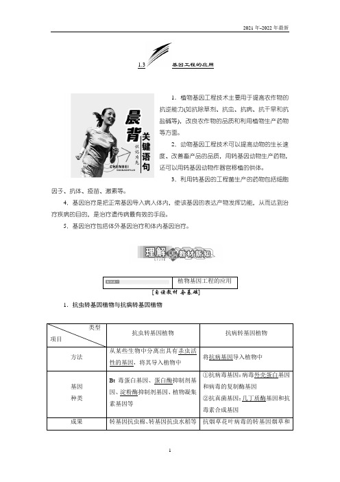 高中生物人教版选修三同步导学：1.3 基因工程的应用(理解+掌握+应用)