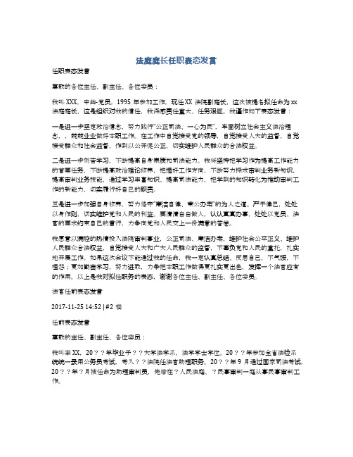 法庭庭长任职表态发言