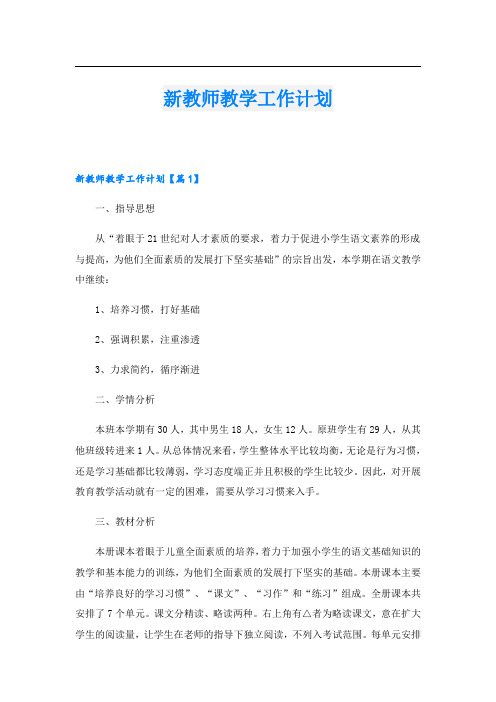 新教师教学工作计划