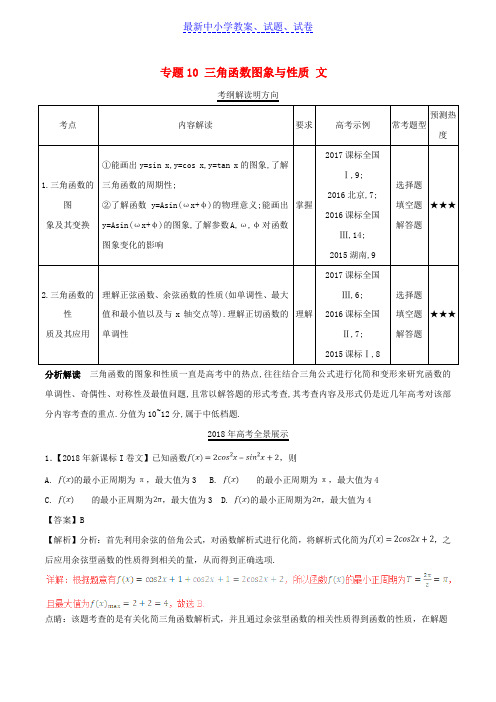 三年高考2016_2018高考数学试题分项版解析专题10三角函数图象与性质文含解析60