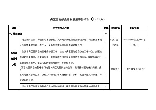 病区医院感染控制质量评价标准