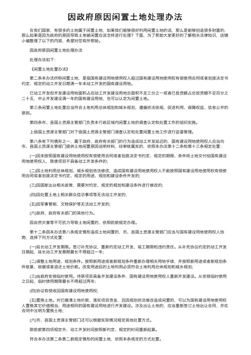 因政府原因闲置土地处理办法