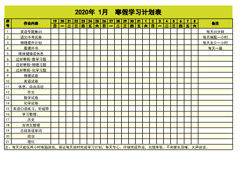 寒假学习计划表格