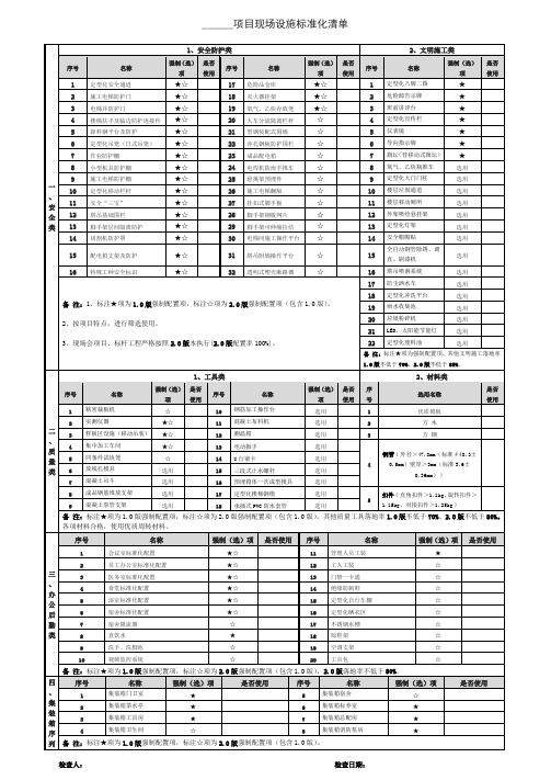 施工现场设施标准化清单