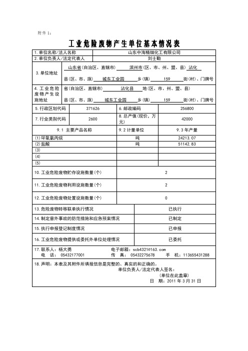 工业危险废物情况调查表1