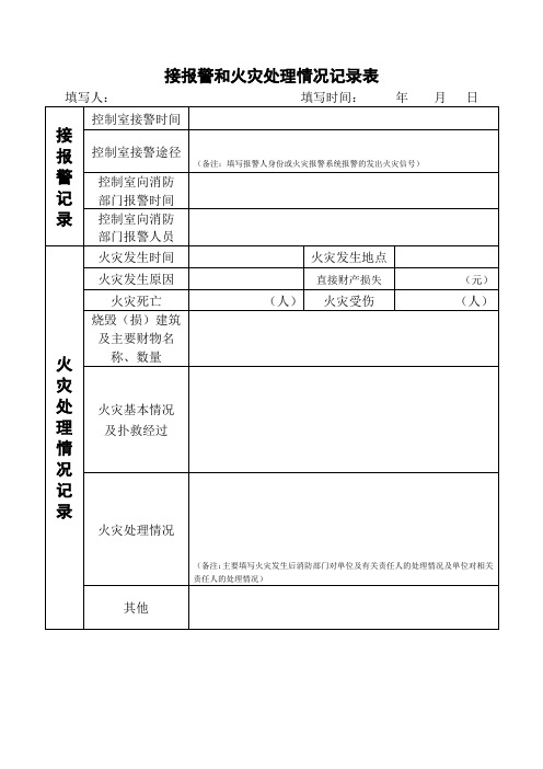 接报警和火灾处理情况记录表