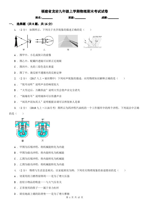 福建省龙岩九年级上学期物理期末考试试卷