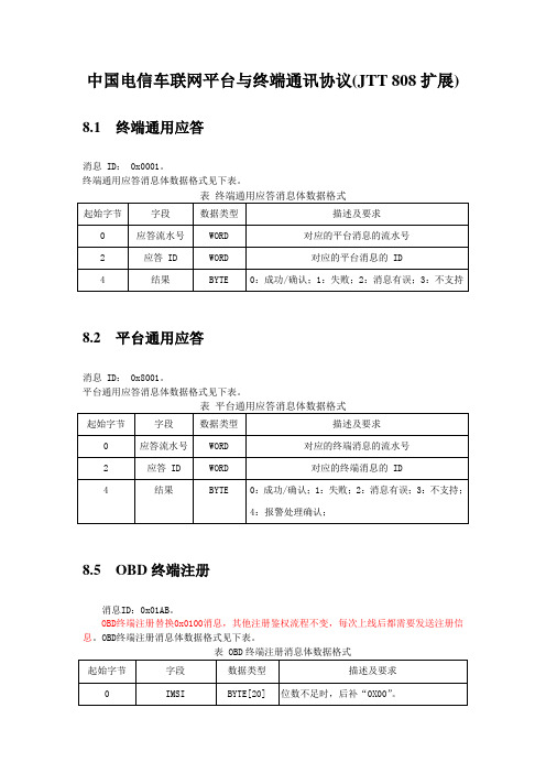 中国电信车联网平台与终端通讯协议(JTT 808扩展)