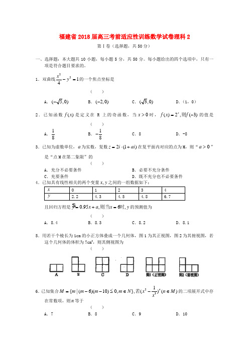 最新-福建省2018届高三数学考前适应性训练试卷2 理 精