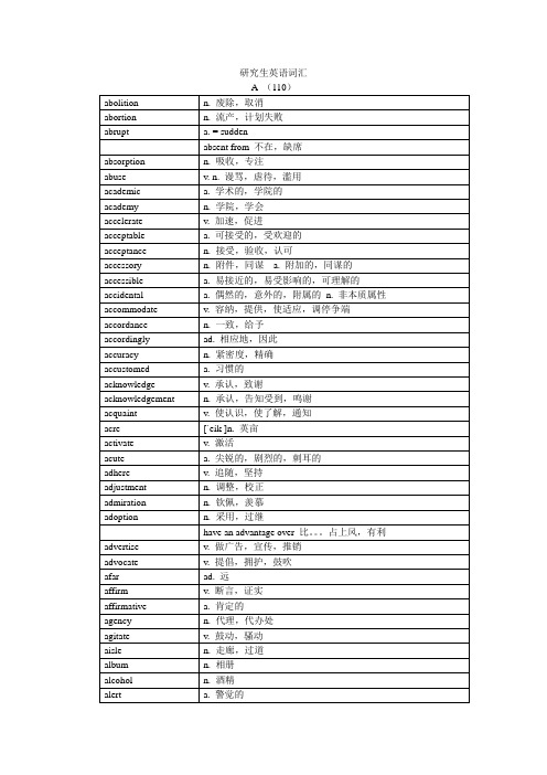 研究生英语词汇(学生版)