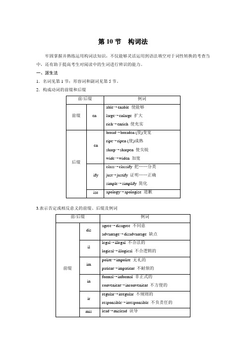 专题1 语法填空与短文改错 第2节  基础语法 第10节 构词法