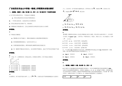 广东省茂名市金山中学高一物理上学期期末试卷含解析