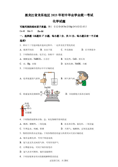 2023年黑龙江龙东地区中考化学试卷试题及答案详解(精校打印版)