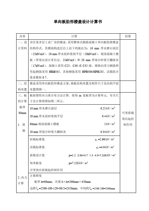 单向板肋形楼盖设计计算书