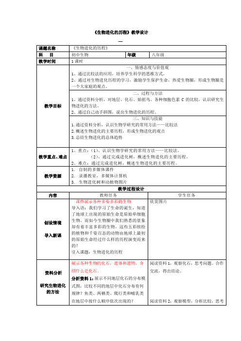 初中生物_生物进化的历程教学设计学情分析教材分析课后反思