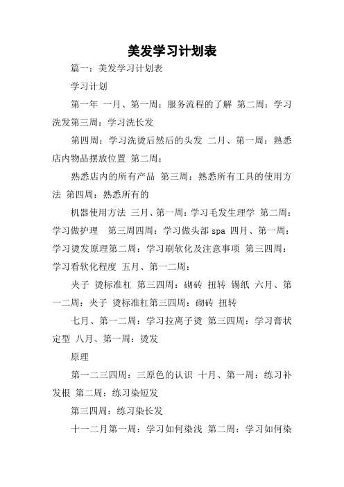 美发学习计划表[学习资料]
