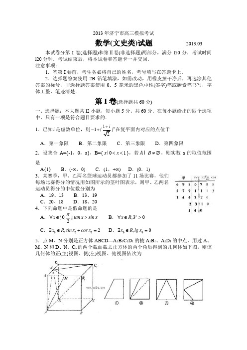 2013年高考济宁市一模考试文科数学试题