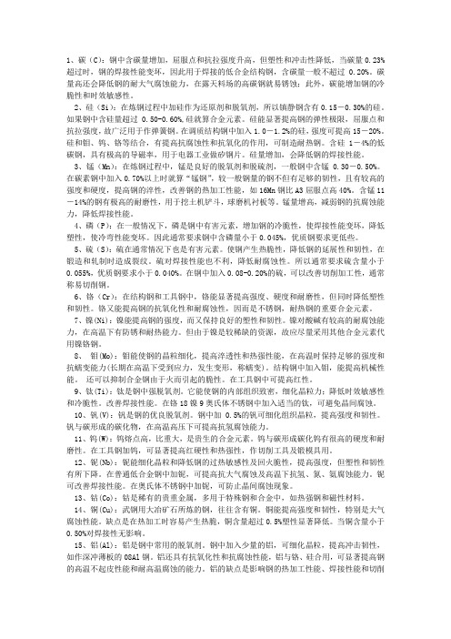 各种化学成分在钢里分别有什么用