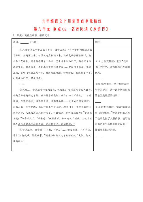 九年级语文上册划重点单元精练-第六单元 重点02—名著阅读《水浒传》