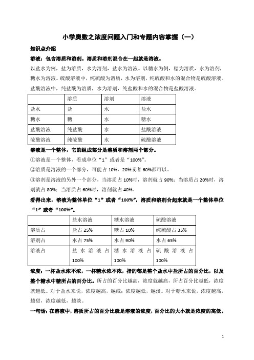 小学奥数之浓度问题入门和专题内容掌握(一)