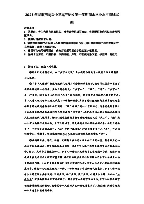 2023年深圳市高级中学高三语文第一学期期末学业水平测试试题含解析