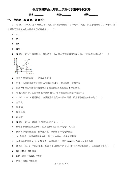 保定市博野县九年级上学期化学期中考试试卷