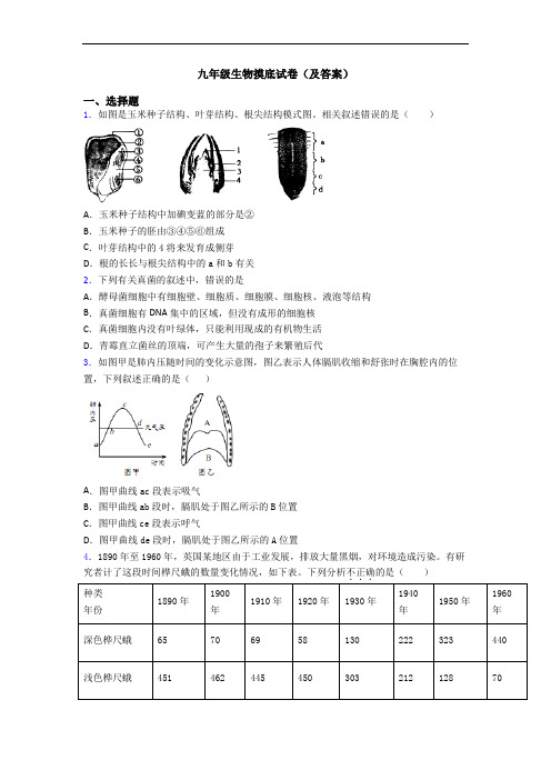 九年级生物摸底试卷(及答案)