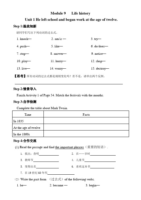 外研版英语七年级下册：Module 9 Unit 1 He left school and bega