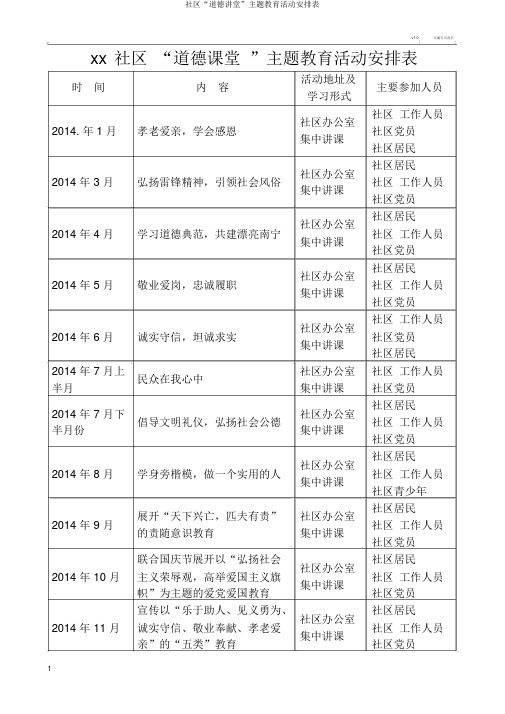 社区“道德讲堂”主题教育活动安排表