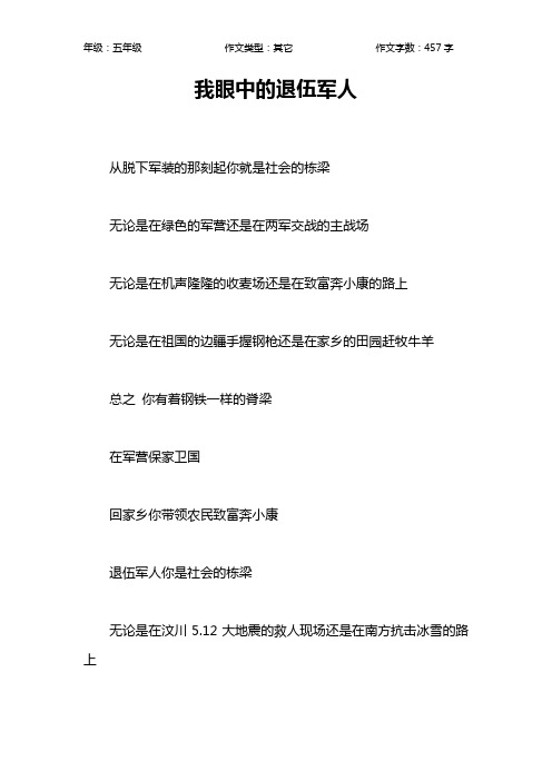 我眼中的退伍军人作文【小学五年级500字】