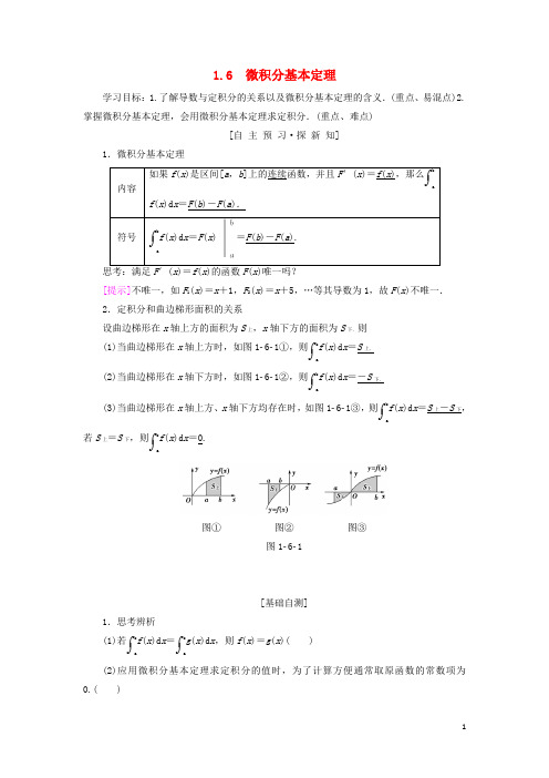 2019高中数学 第一章 导数及其应用 1.6 微积分基本定理学案 新人教A版选修2-2